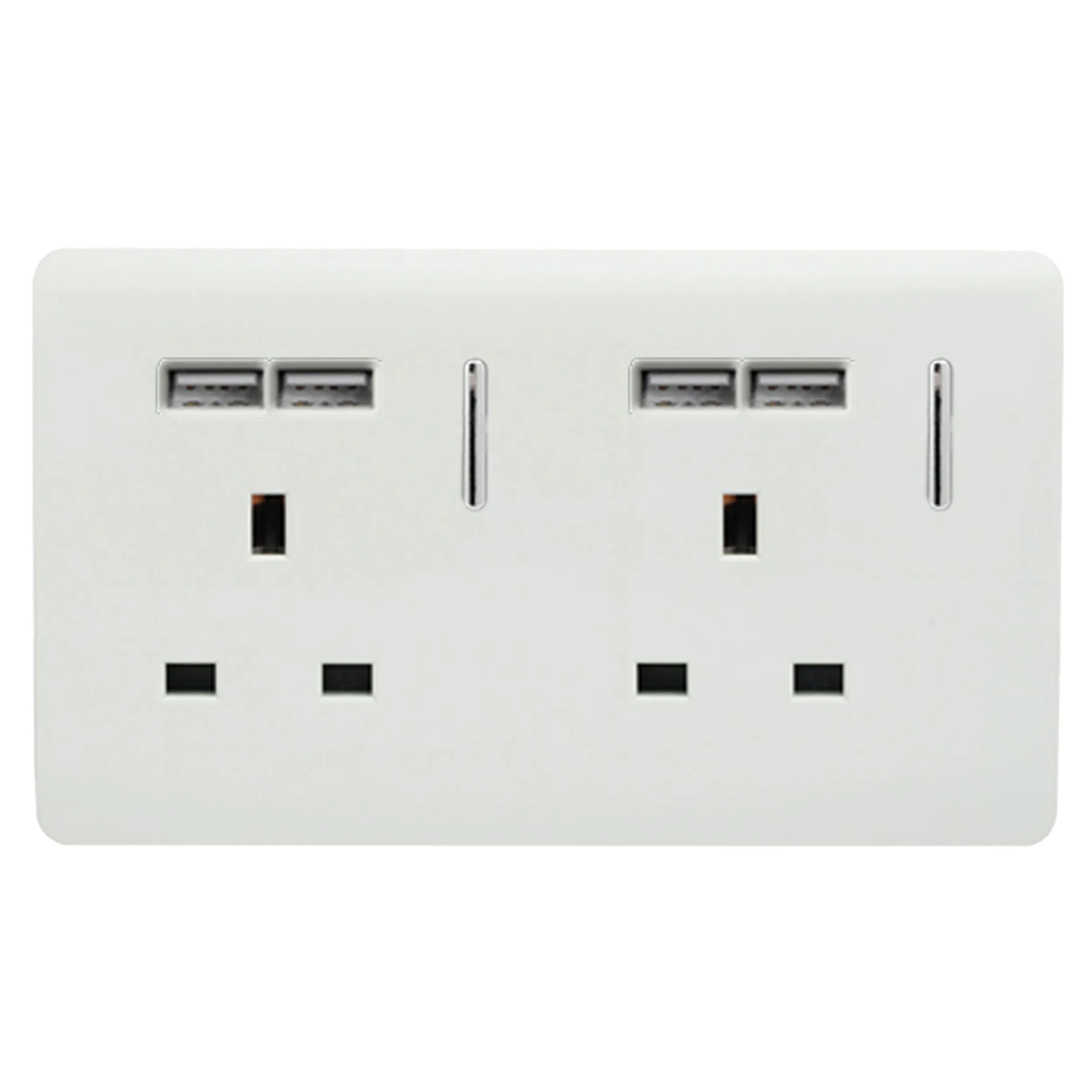 2 Gang 13Amp Switched Double Socket With 4X 2.1Mah USB Ice White